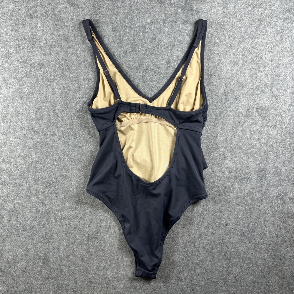 Shade & Shore Tie-Front One Piece Swimsuit Small Black Cutout Back - Picture 2 of 8